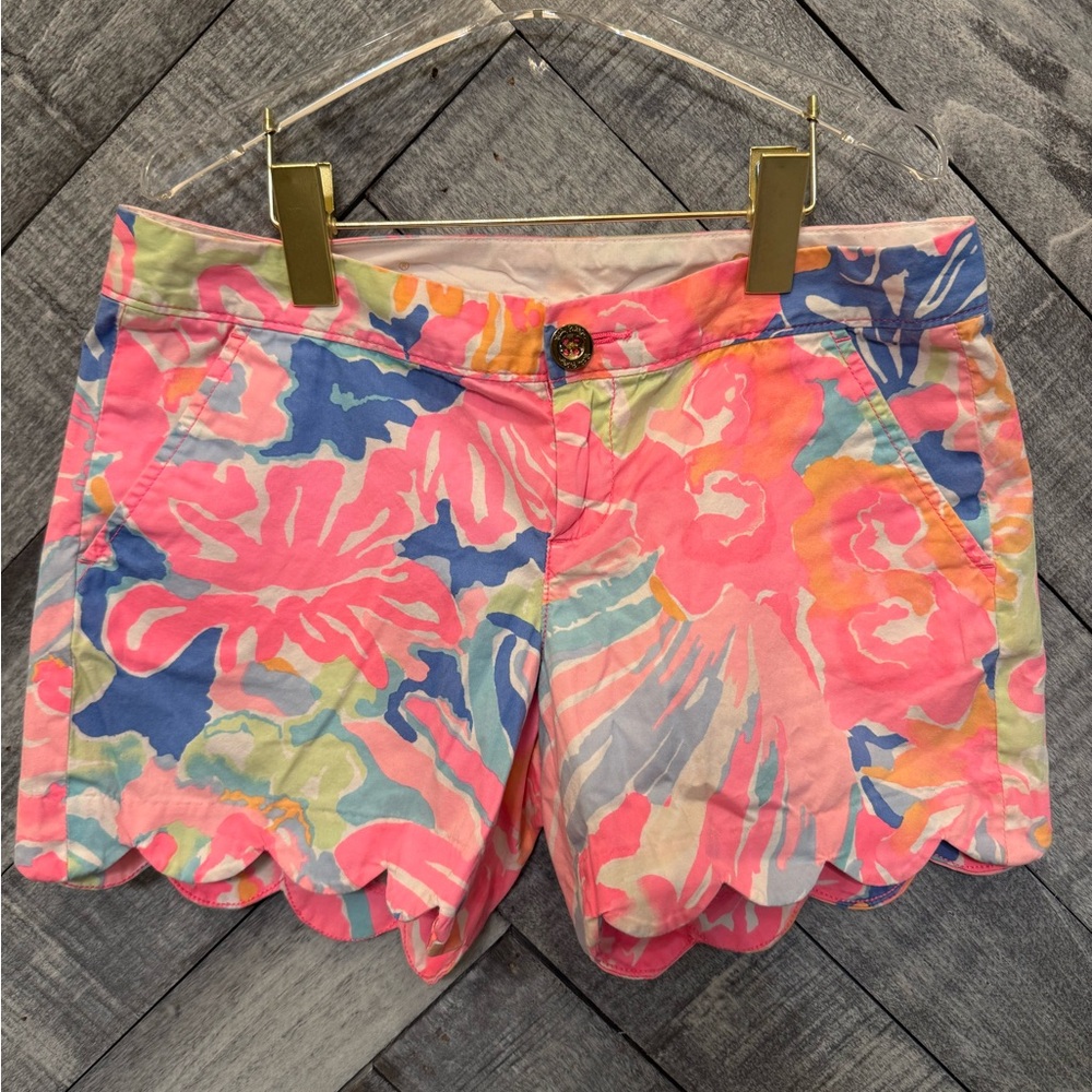 Lilly Pulitzer Pink and Blue Bermuda Shorts Tropical Floral